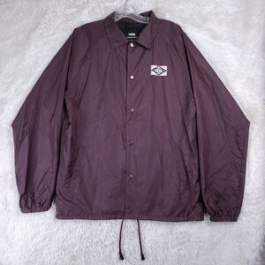 Vans Coach Jacket Mens Medium Burgundy Fleece Lined Button Snap